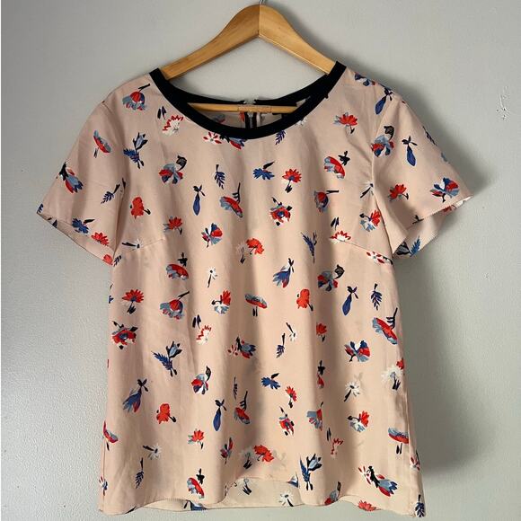 Talbots Pale Pink Floral Print Short Sleeve Top Size 12 - Picture 1 of 8